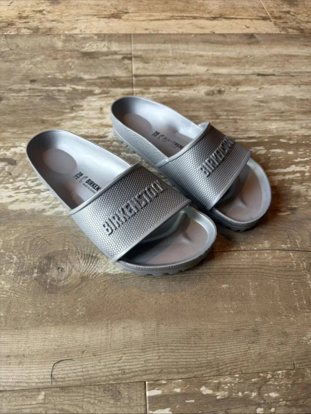 BIRKENSTOCK Barbados EVA Slide Sandals Shoes Metallic Silver Women’s 7